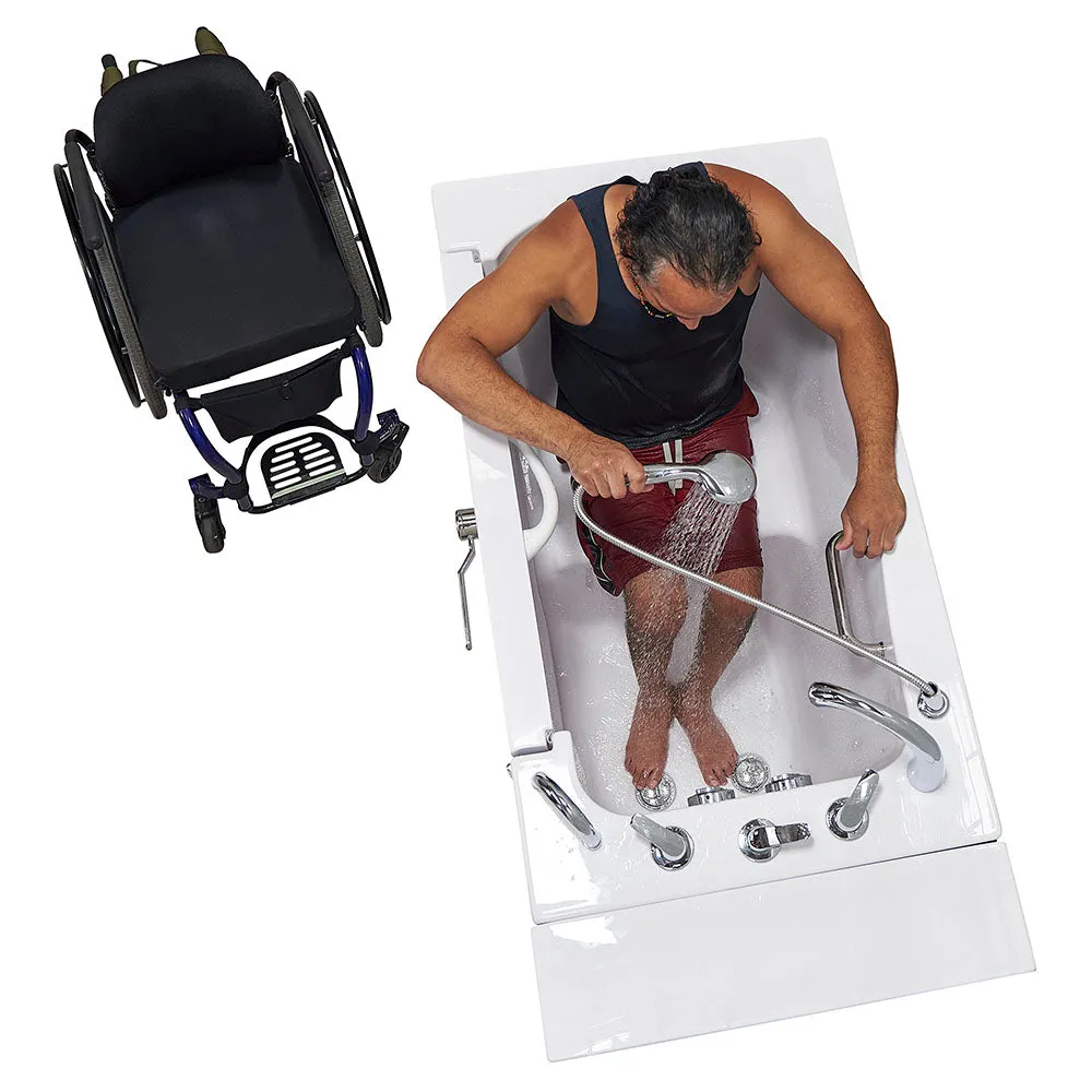 Ella Wheelchair Transfer 32"x52" Acrylic Soaking Walk-In-Bathtub, Right Outward Swing Door, 5 Piece Fast Fill Faucet, 2" Dual Drain
