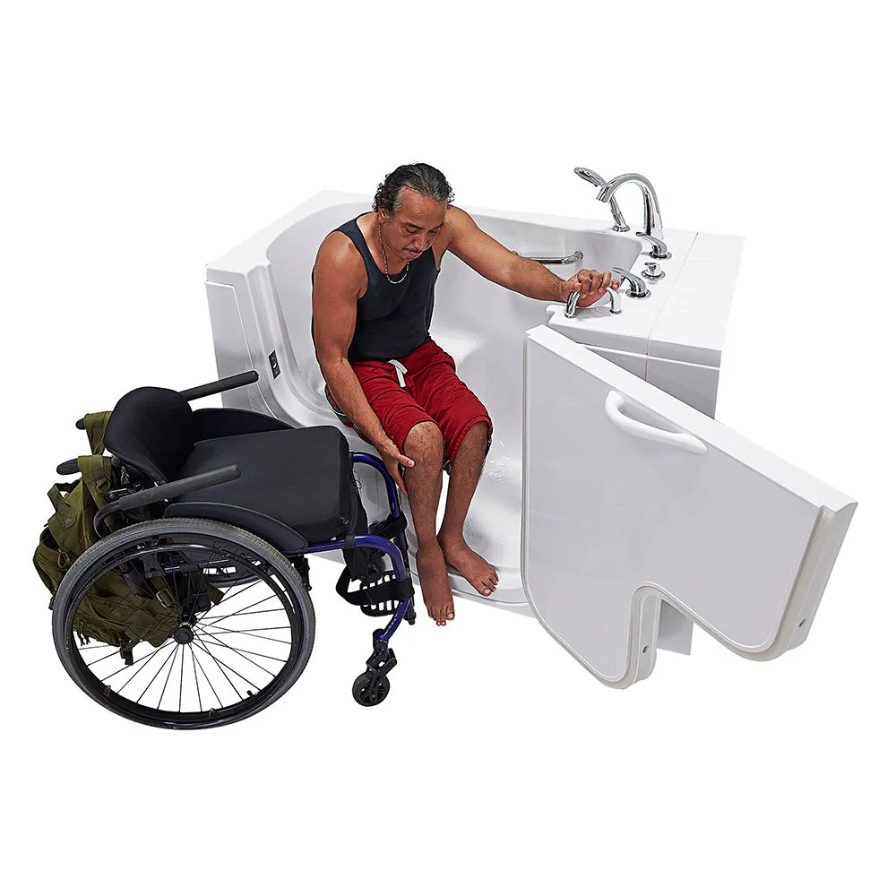 Ella Wheelchair Transfer 32"x52" Acrylic Soaking Walk-In-Bathtub, Right Outward Swing Door, 5 Piece Fast Fill Faucet, 2" Dual Drain