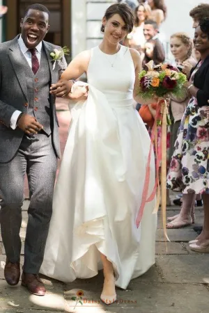 Fashion Criss Cross Back Outddor Off White Wedding Dress