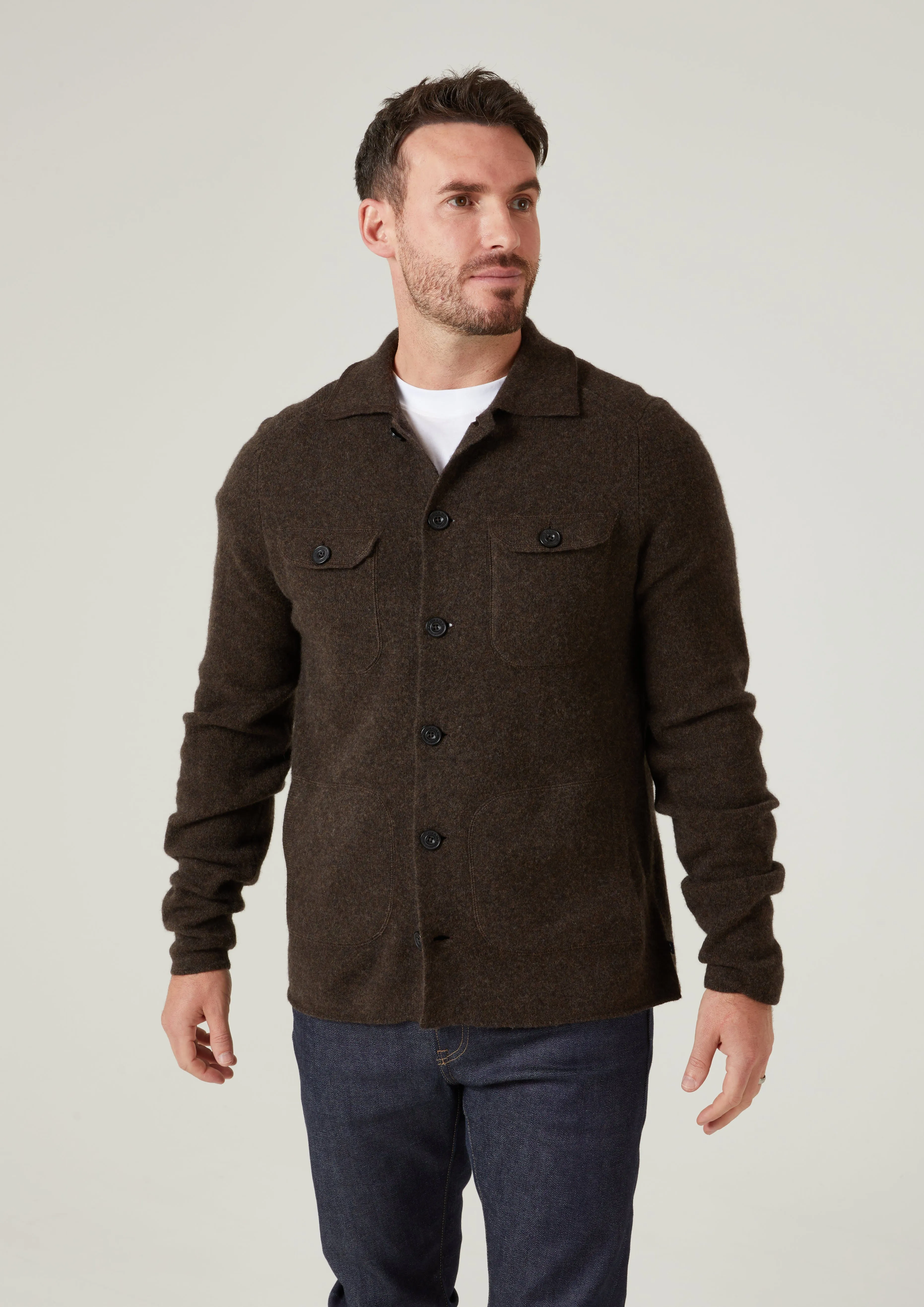 Ferndale Men's Knitted Lambswool Shirt In Cocoa - Regular Fit