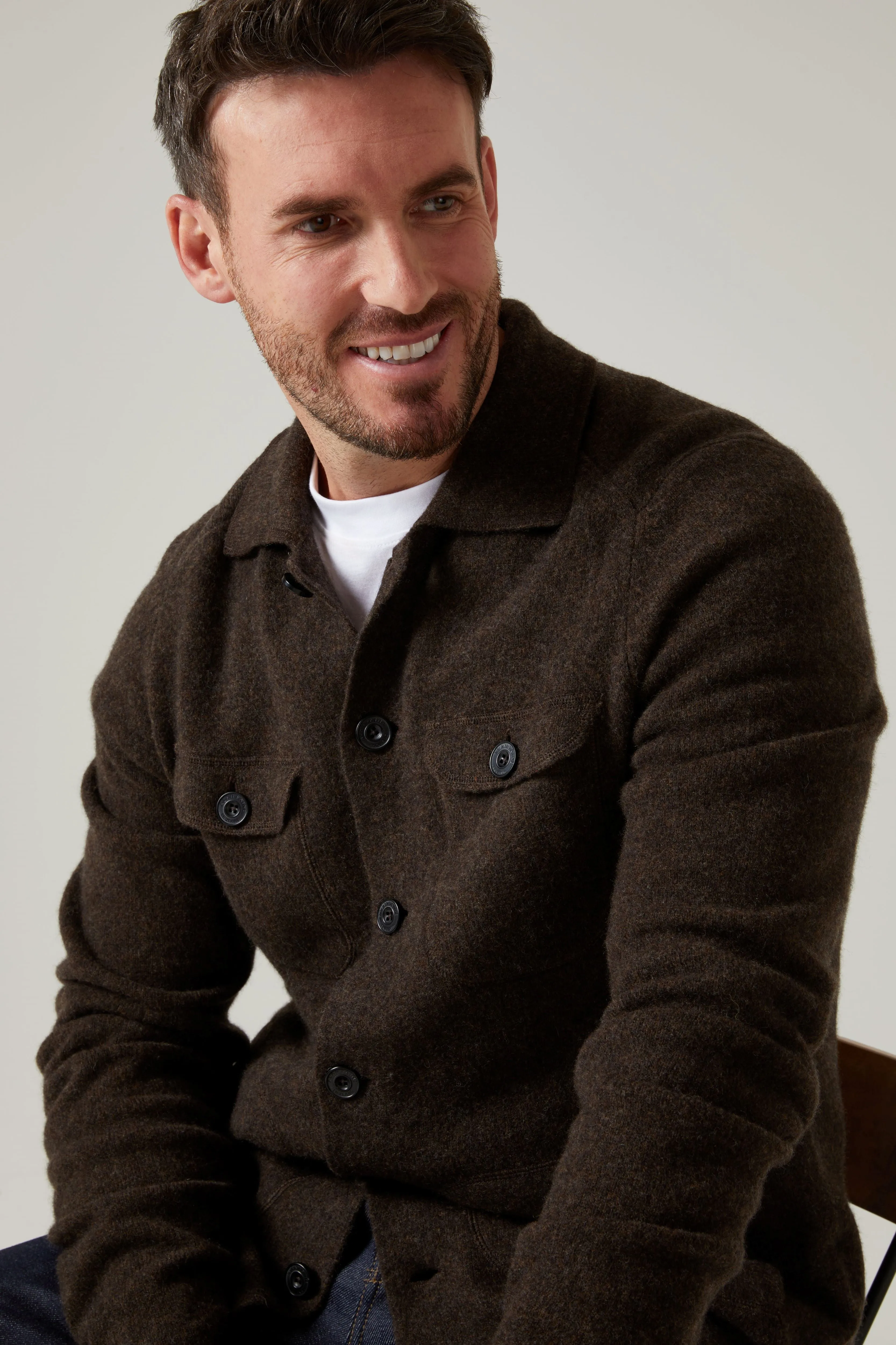 Ferndale Men's Knitted Lambswool Shirt In Cocoa - Regular Fit
