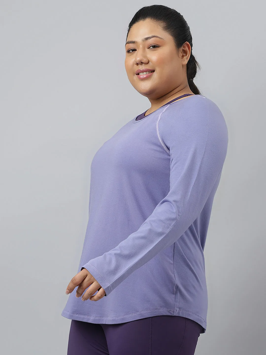 Fitkin Plus Size Ecofriendly Tencel Anti-Odor Lavender Long Sleeve Tshirt