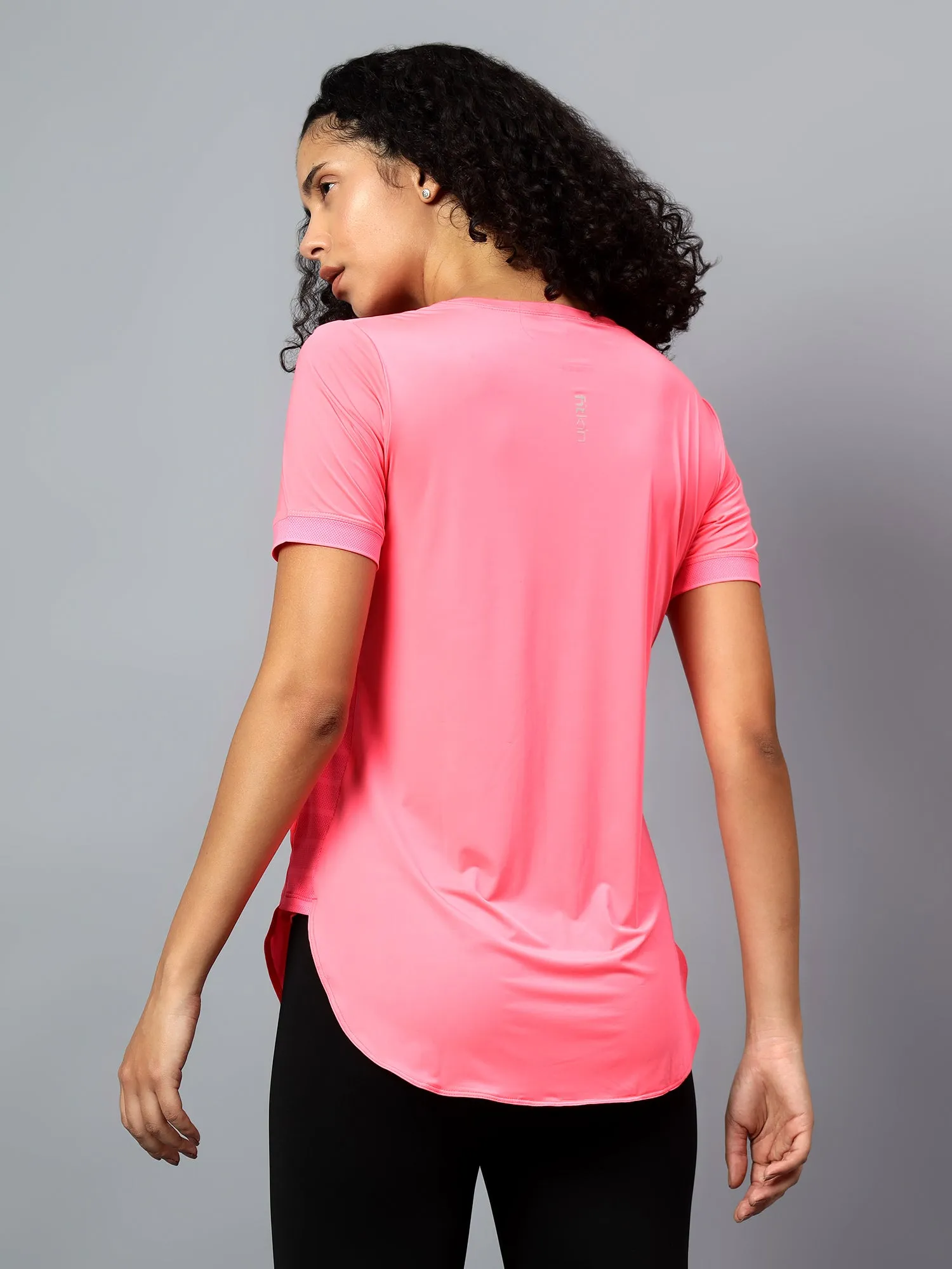 Fitkin Women's Neon Pink Side Pocket Active Kurta Tshirt