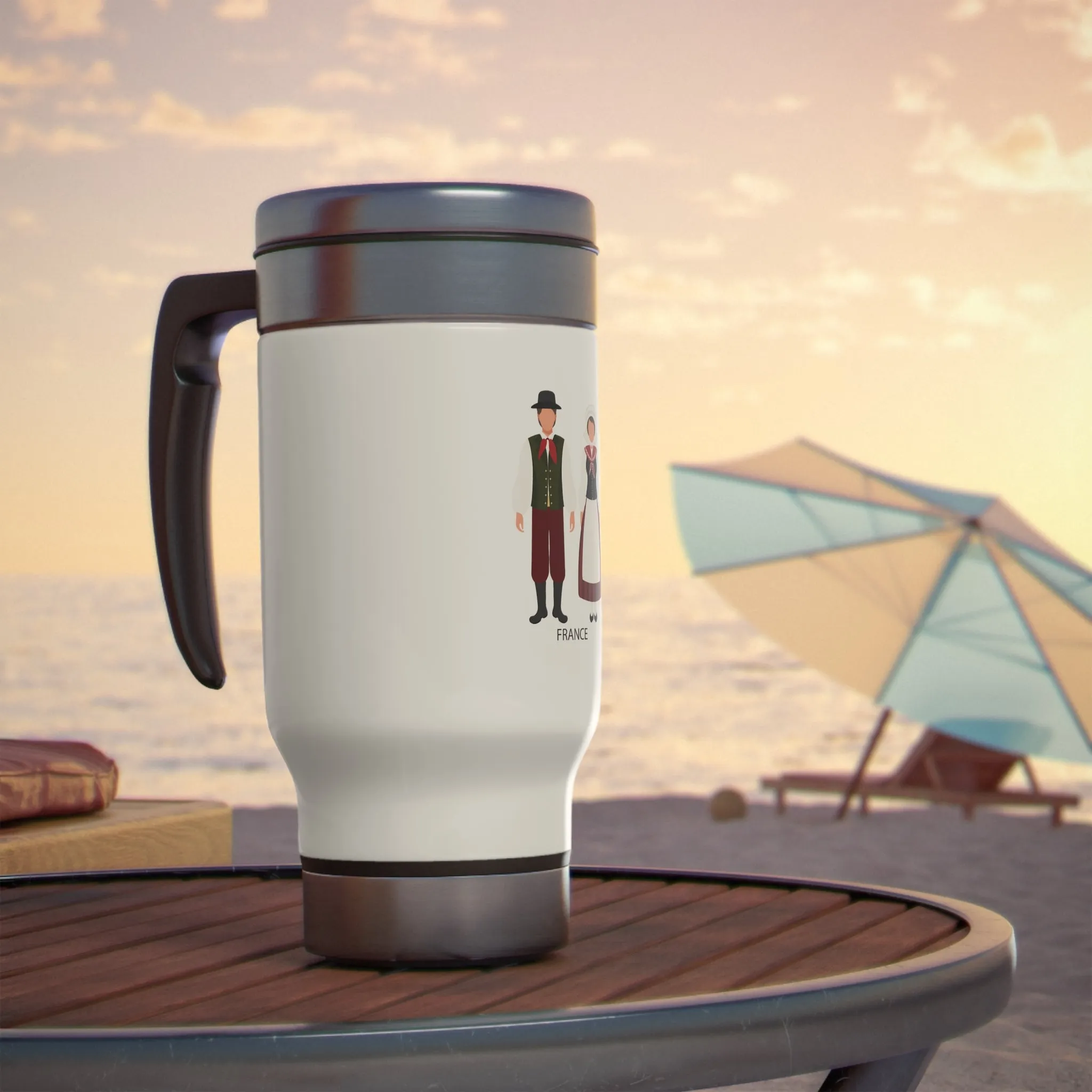 France Stainless Steel Travel Mug with Handle, 14oz