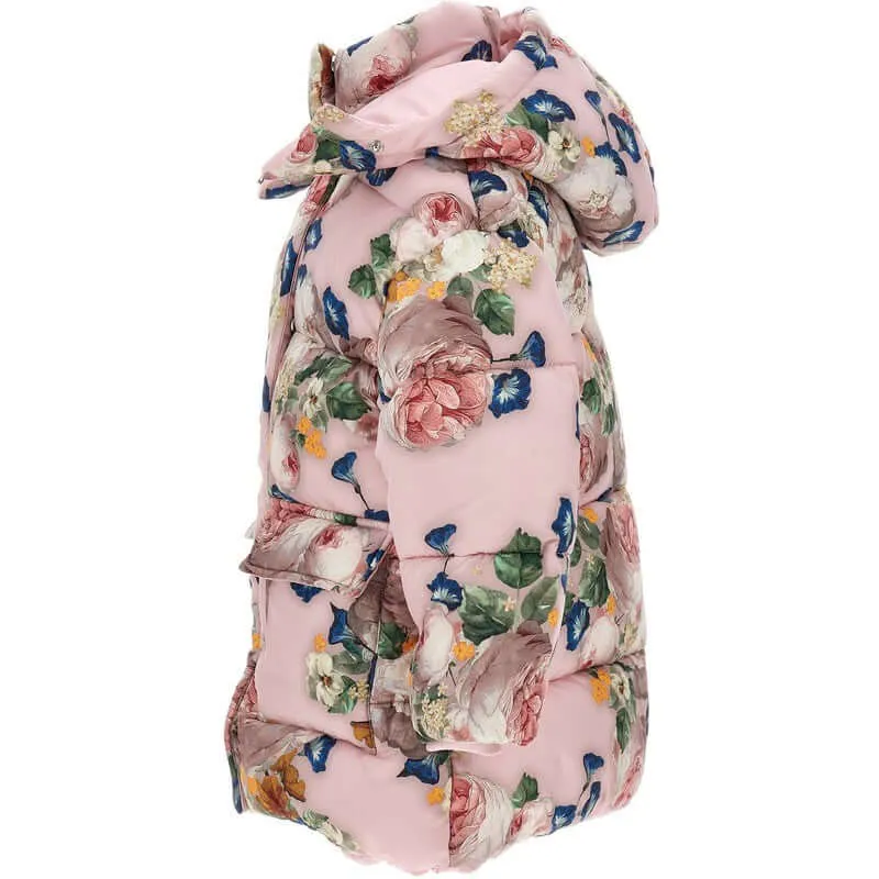 Girls Pink Floral Coat
