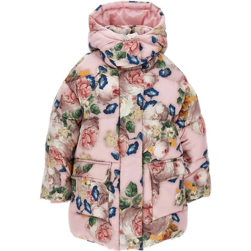Girls Pink Floral Coat