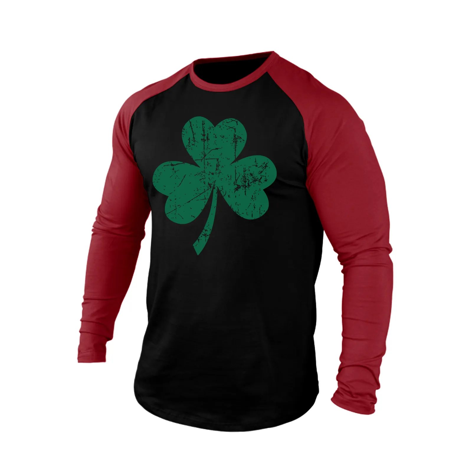 GOOD LUCK SHAMROCK 100% COTTON RAGLAN GRAPHIC LONG SLEEVE T-SHIRT