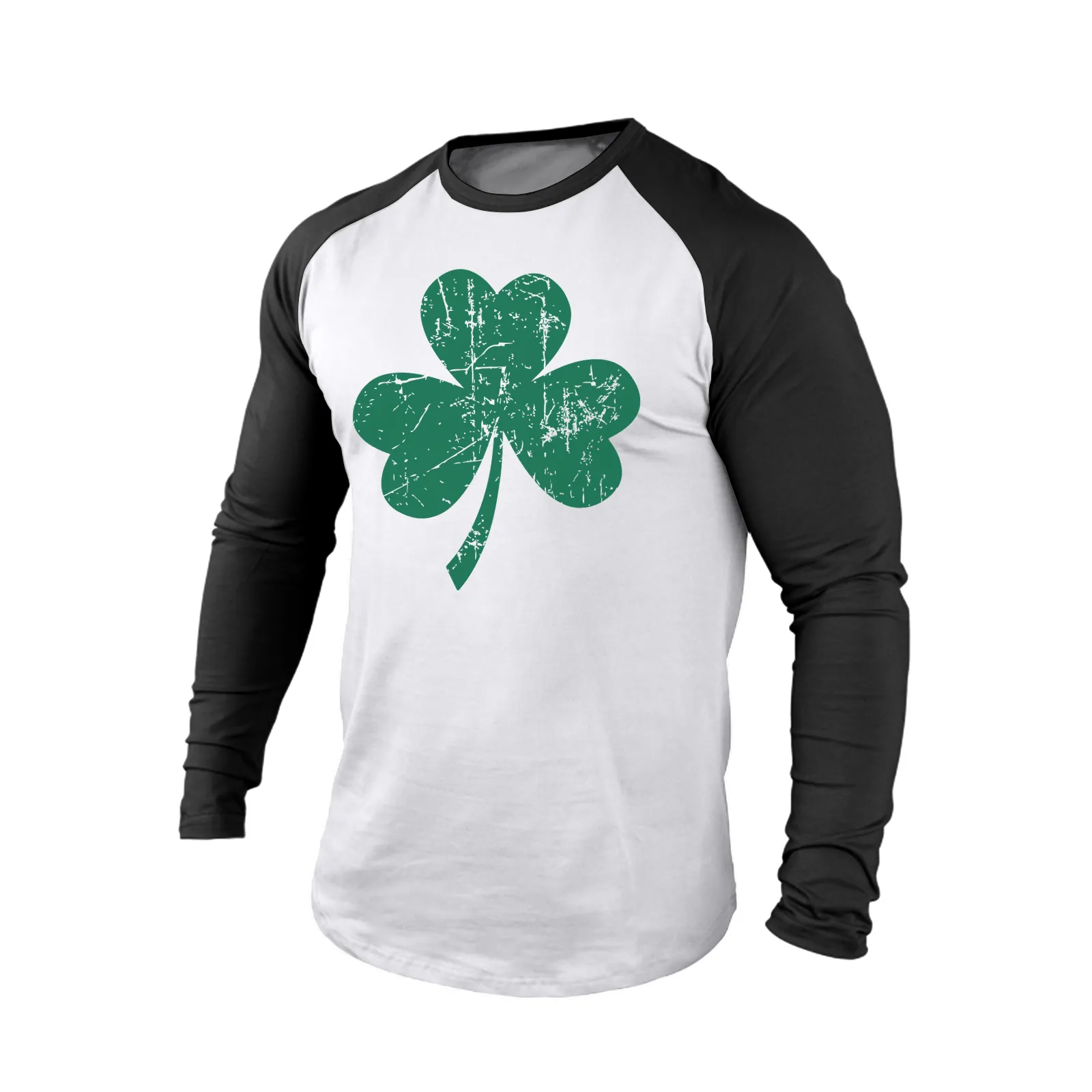 GOOD LUCK SHAMROCK 100% COTTON RAGLAN GRAPHIC LONG SLEEVE T-SHIRT