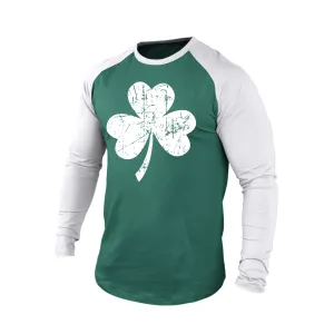 GOOD LUCK SHAMROCK 100% COTTON RAGLAN GRAPHIC LONG SLEEVE T-SHIRT