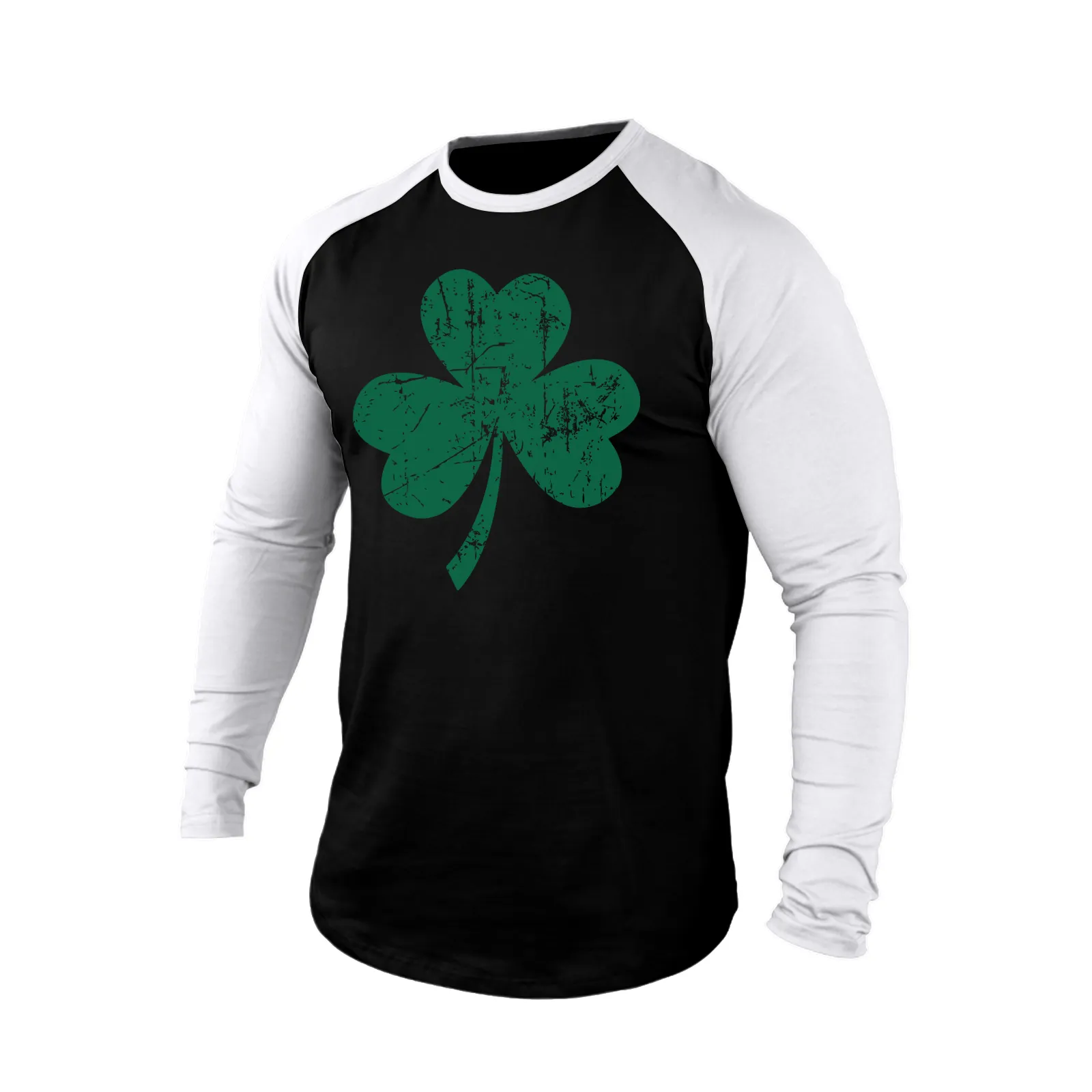 GOOD LUCK SHAMROCK 100% COTTON RAGLAN GRAPHIC LONG SLEEVE T-SHIRT