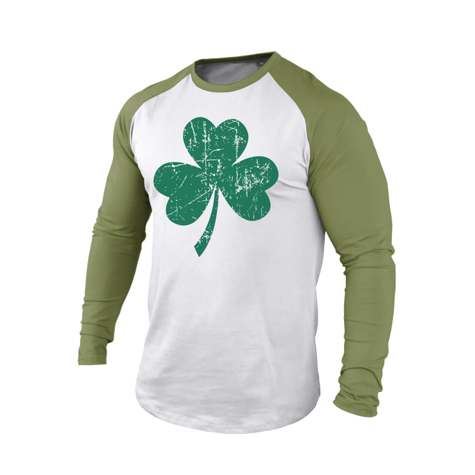 GOOD LUCK SHAMROCK 100% COTTON RAGLAN GRAPHIC LONG SLEEVE T-SHIRT