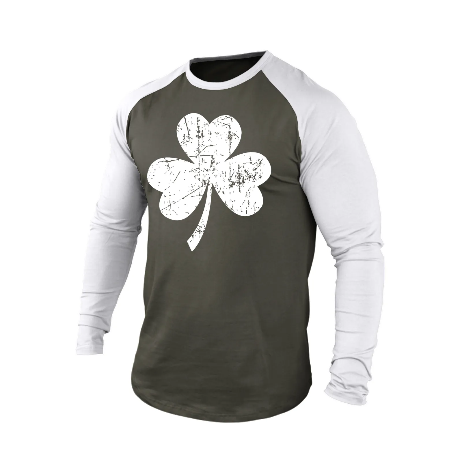 GOOD LUCK SHAMROCK 100% COTTON RAGLAN GRAPHIC LONG SLEEVE T-SHIRT