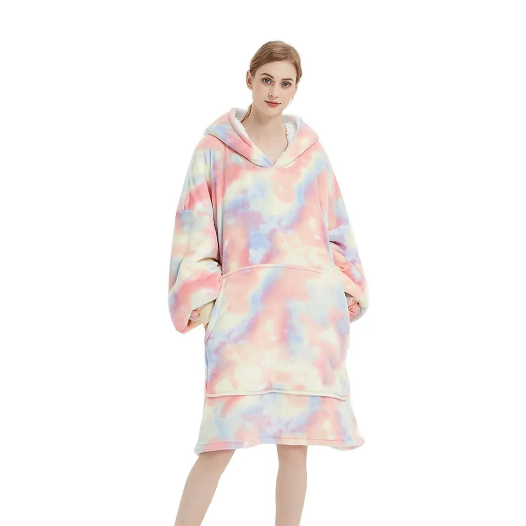 Hoodie Blanket Adult Over Sized Tie-Dyed Beige