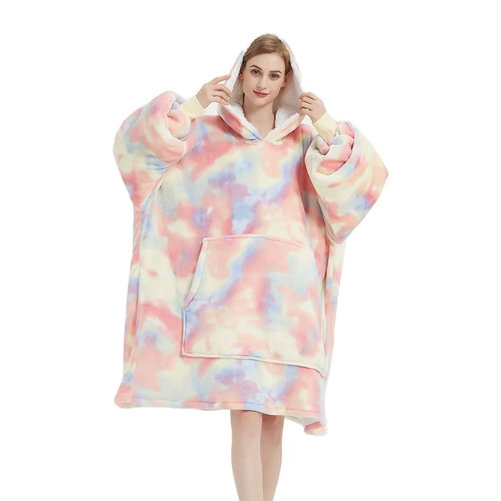 Hoodie Blanket Adult Over Sized Tie-Dyed Beige