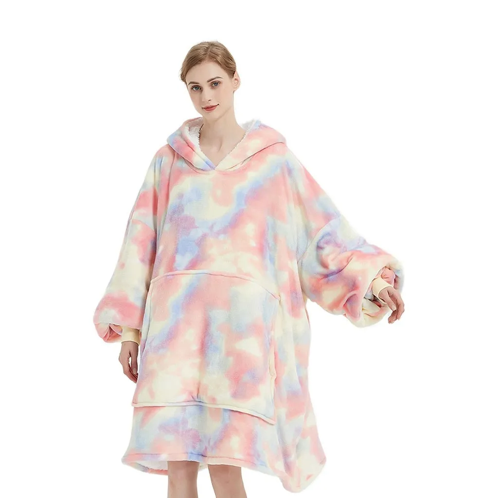 Hoodie Blanket Adult Over Sized Tie-Dyed Beige