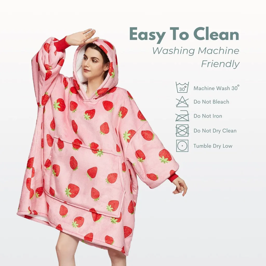 Hoodie Blanket Adult Strawberry