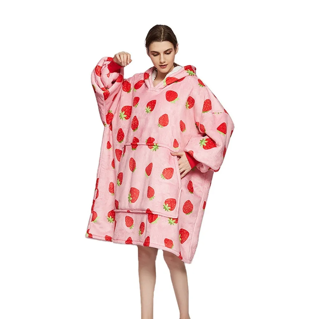 Hoodie Blanket Adult Strawberry