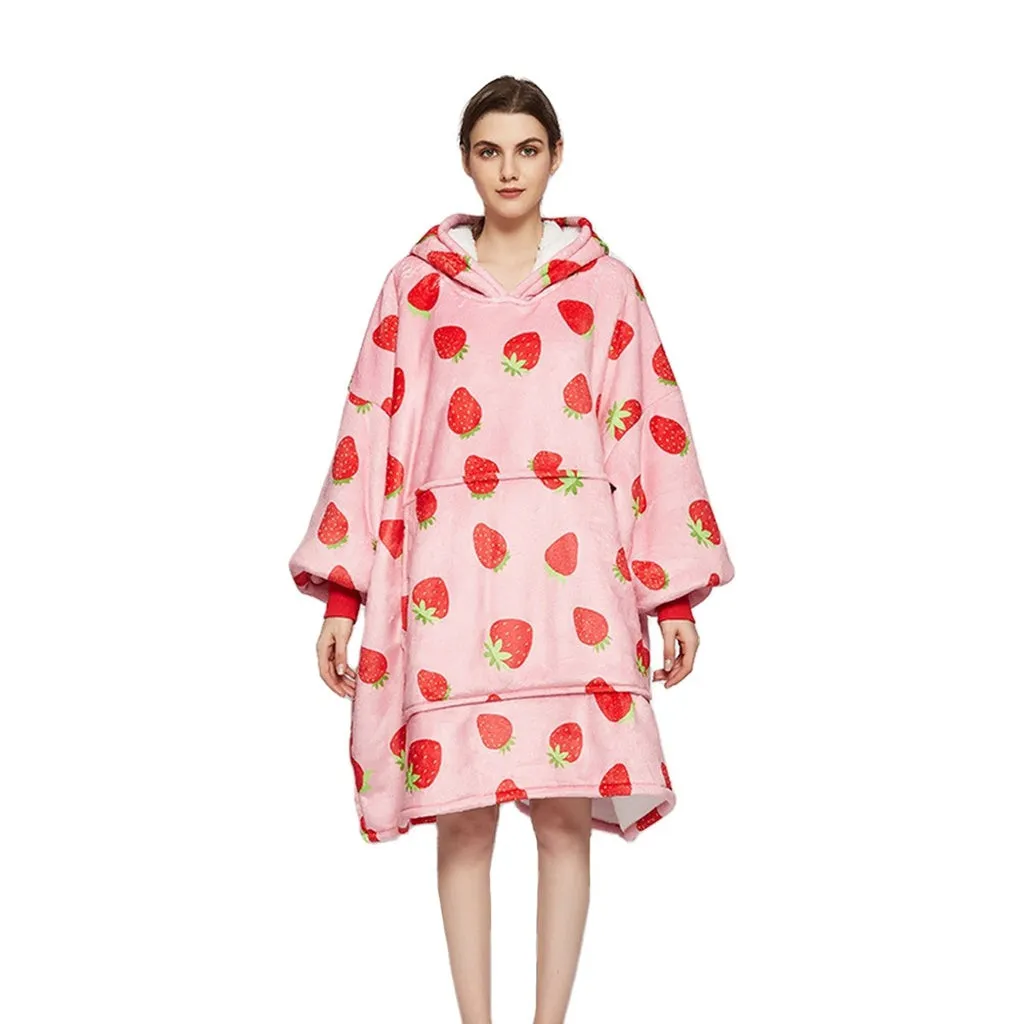 Hoodie Blanket Adult Strawberry