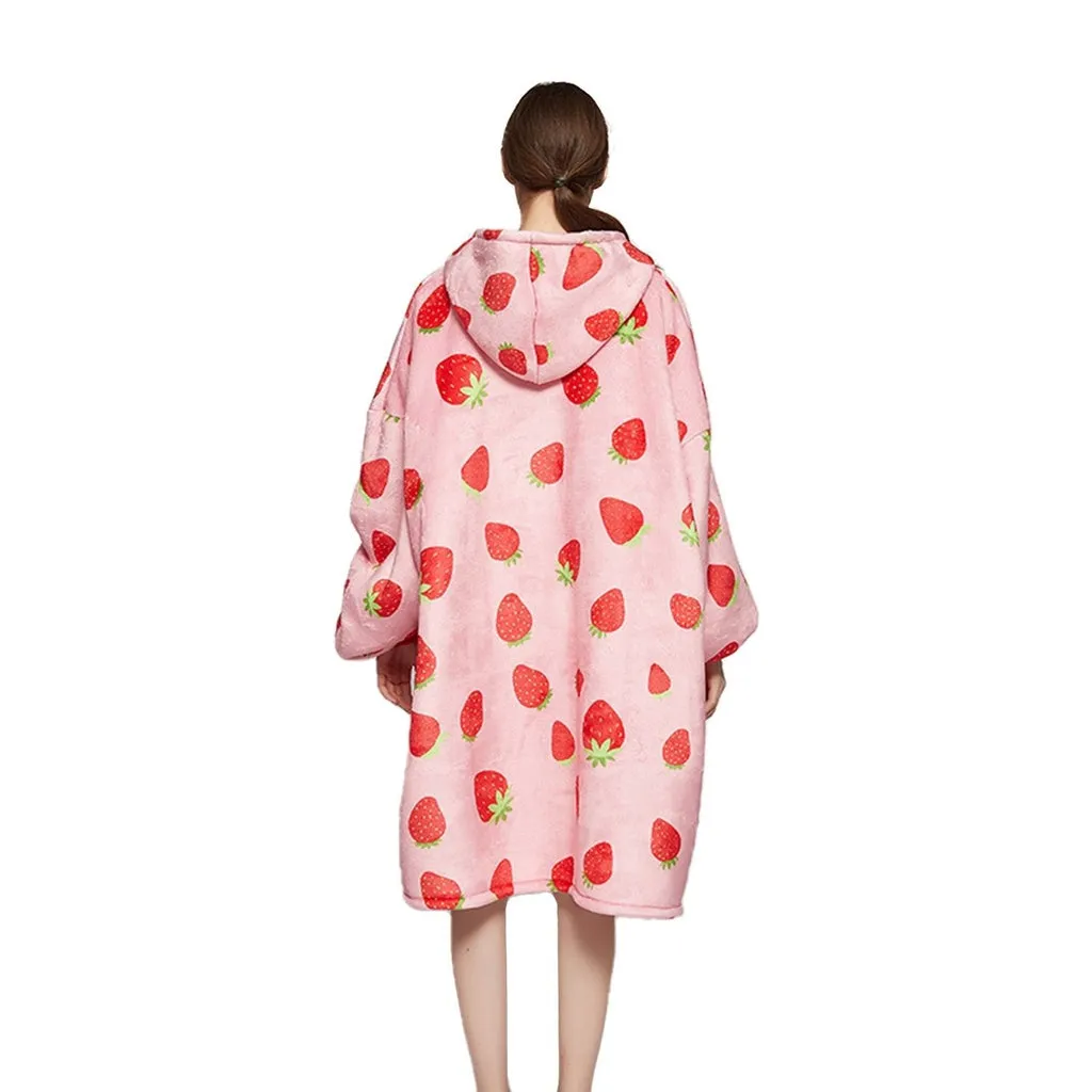 Hoodie Blanket Adult Strawberry