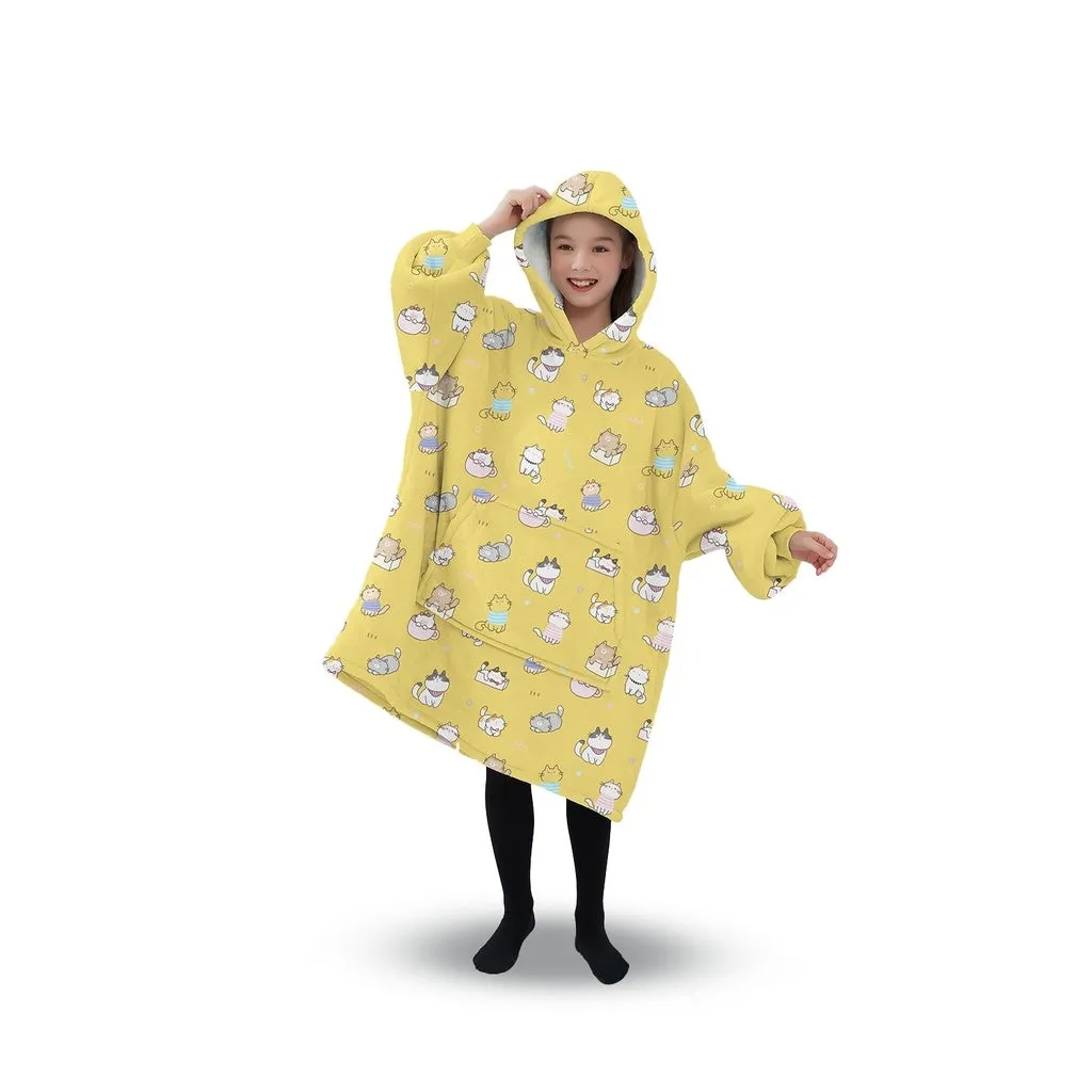Hoodie Blanket (Kids Cat yellow)