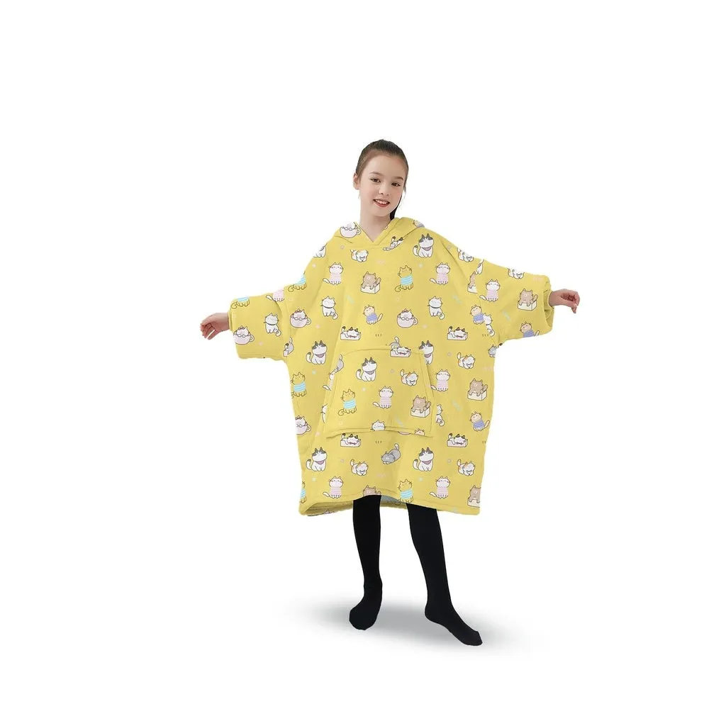 Hoodie Blanket (Kids Cat yellow)