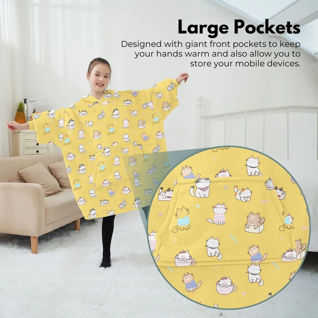 Hoodie Blanket (Kids Cat yellow)
