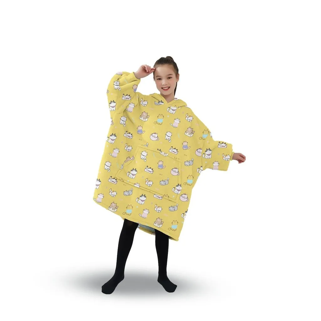 Hoodie Blanket (Kids Cat yellow)