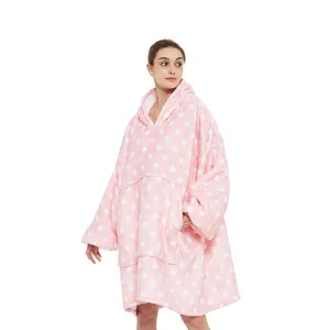 Hoodie Blanket Light Pink Polka Dot Design