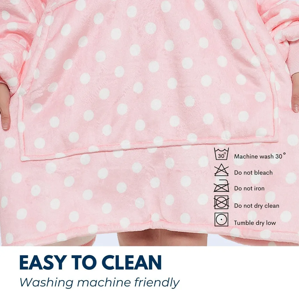 Hoodie Blanket Light Pink Polka Dot Design