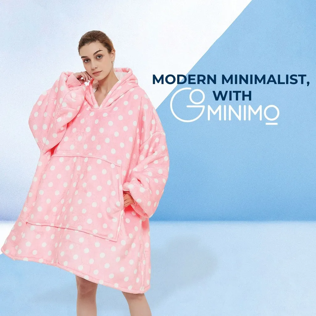Hoodie Blanket Light Pink Polka Dot Design