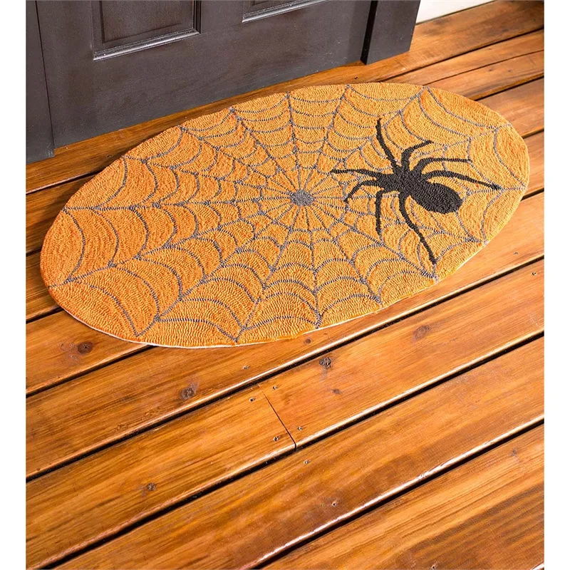 Indoor/Outdoor Halloween Spider Web Hooked Oval Accent Rug,4or162