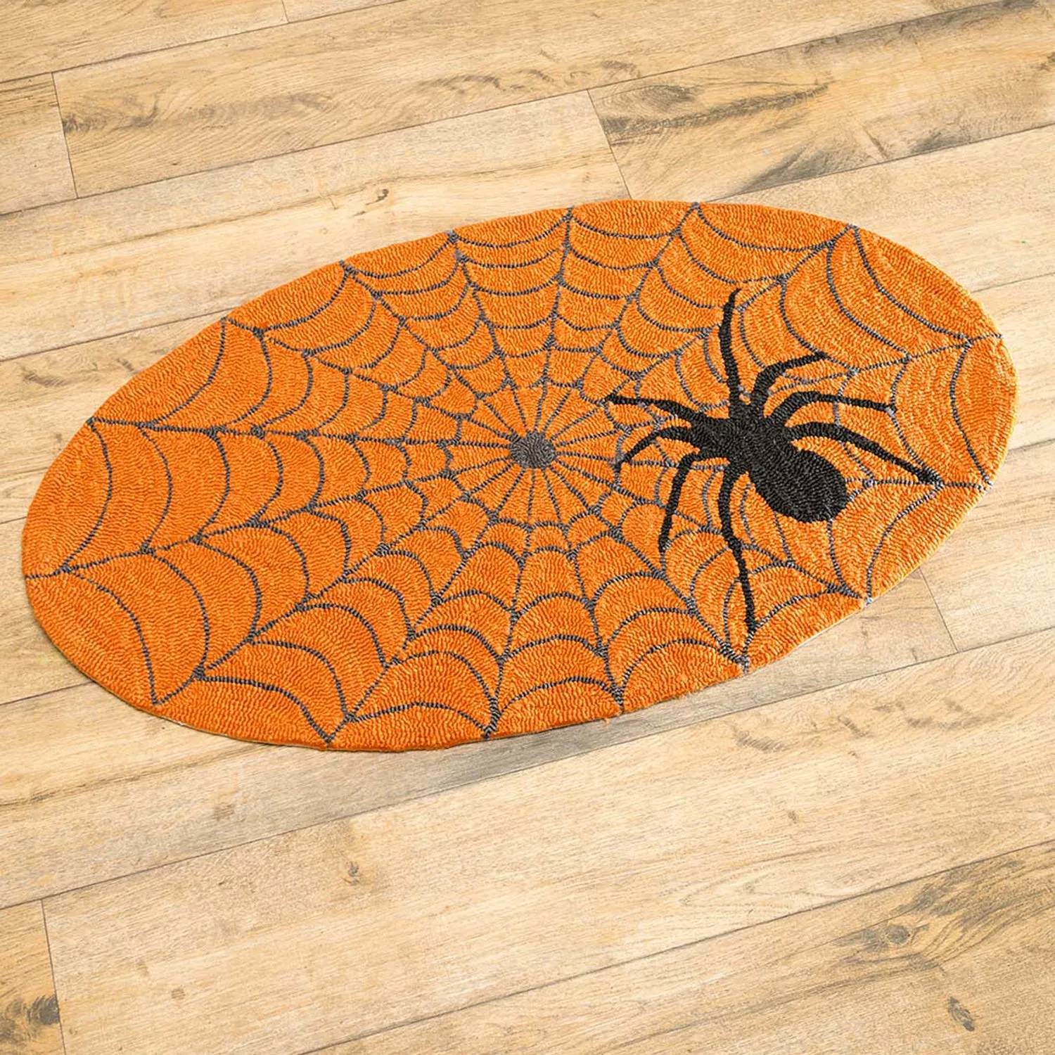 Indoor/Outdoor Halloween Spider Web Hooked Oval Accent Rug,4or162