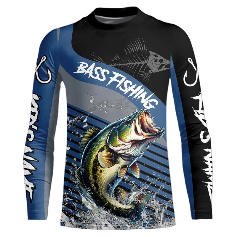Largemouth Bass fishing Custom UV protection fishing long sleeve shirt for kid | Blue NQS9351