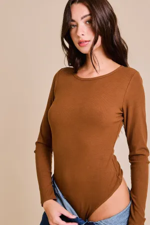 long sleeve brown ribbed bodysuit