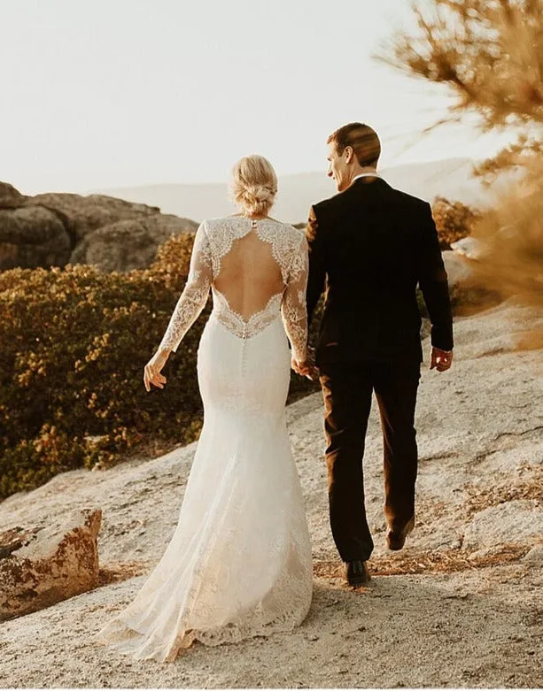 Long Sleeve Lace Fitted Wedding Dress