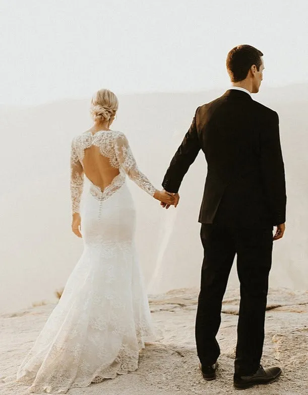 Long Sleeve Lace Fitted Wedding Dress