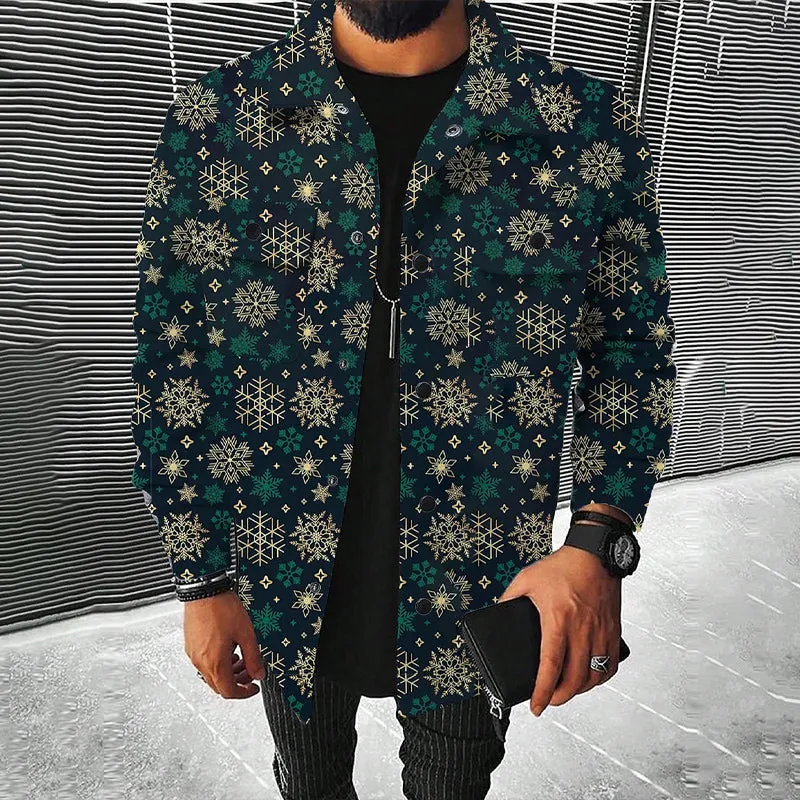 Men's Snowflake Christmas Outdoor Long Sleeve Turndown Jacket
