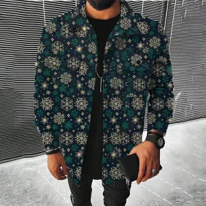 Men's Snowflake Christmas Outdoor Long Sleeve Turndown Jacket