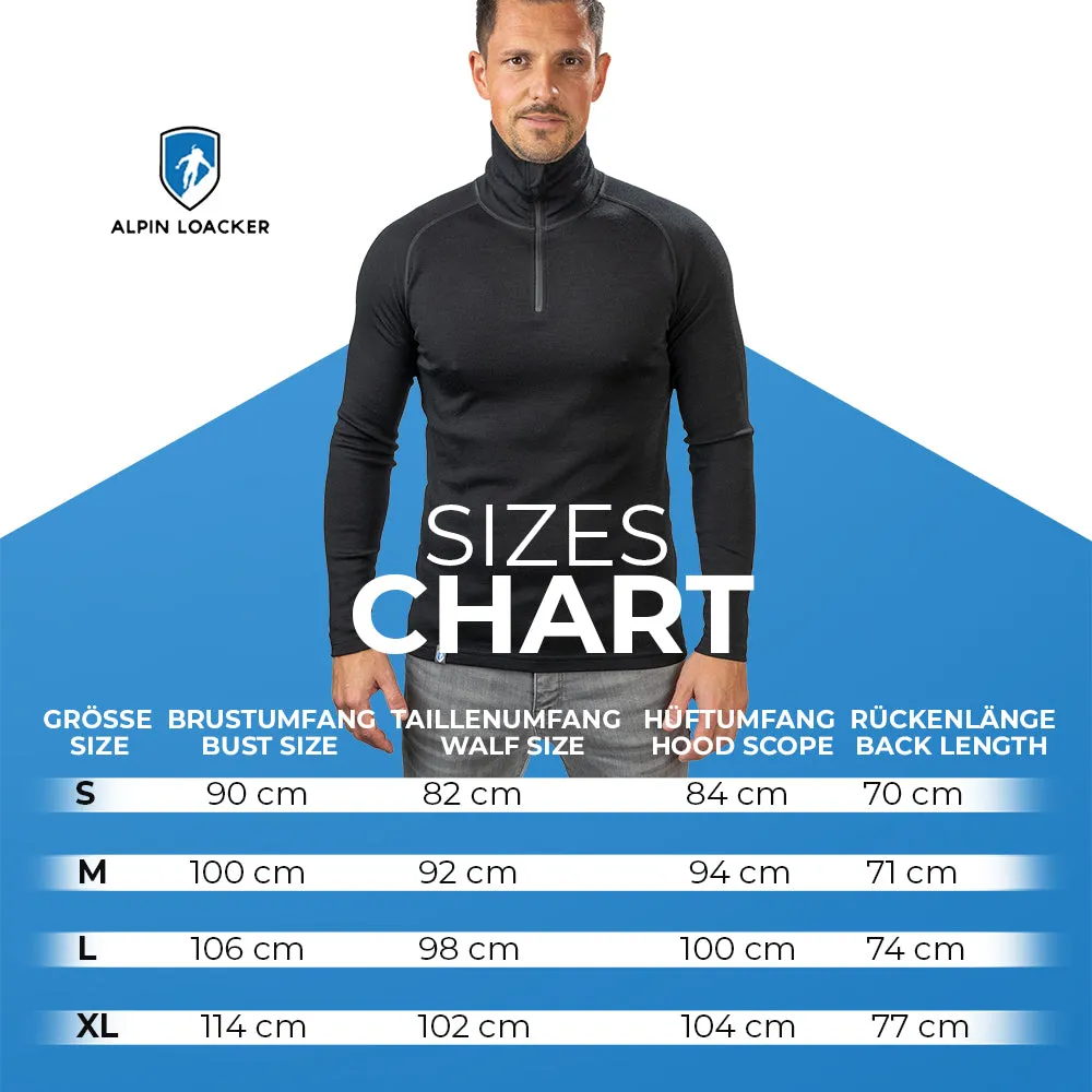 Merino Langarmshirt mit Zip Herren 230 g/m2
