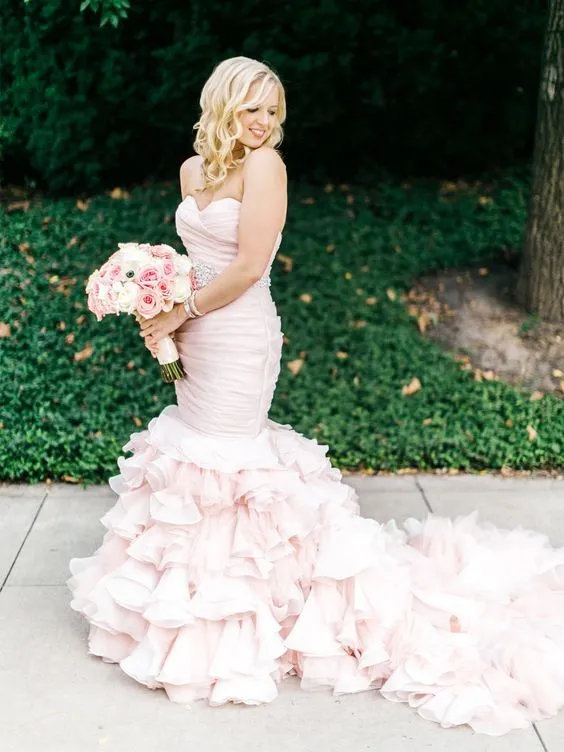 Mermaid Blush Pink Wedding Dress