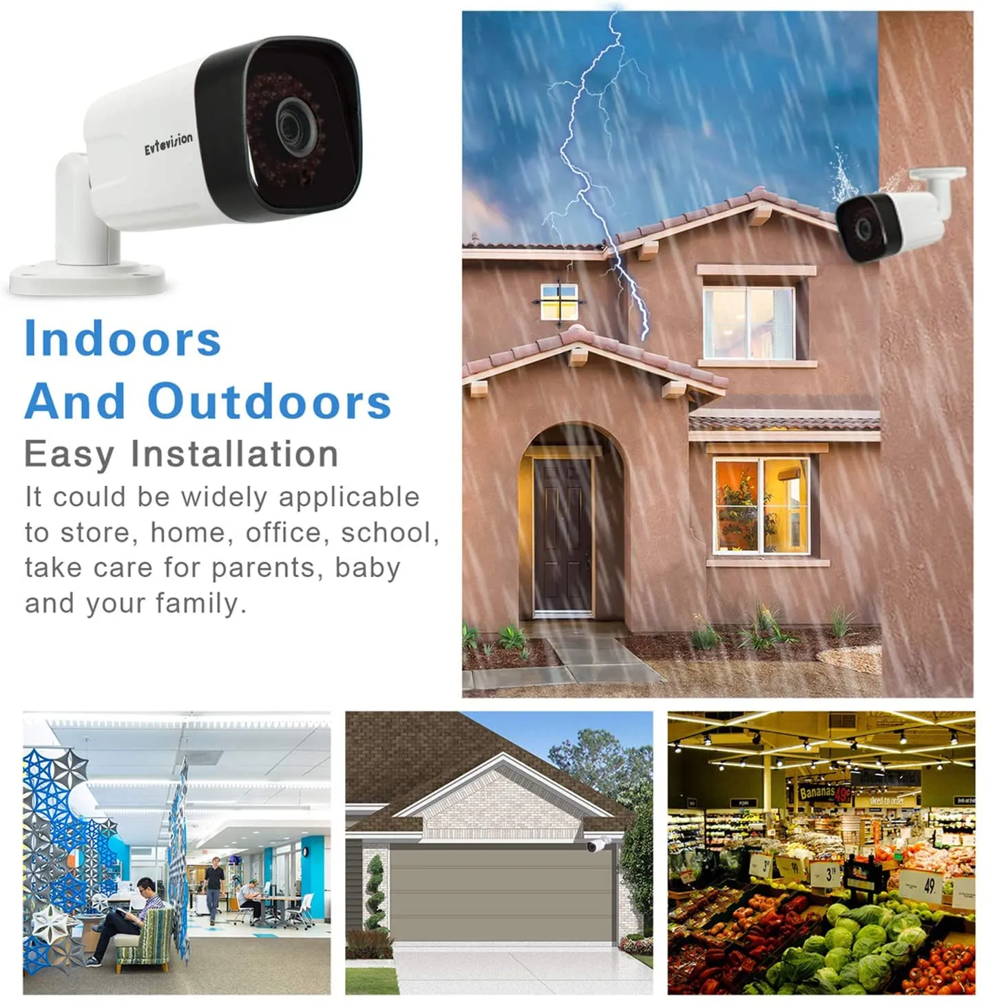New Evtevision 5MP PoE IP Bullet Camera H.265 IP Security Camera Indoor/Outdoor IR Night Vision 100ft Motion Detection ONVIF Compliant