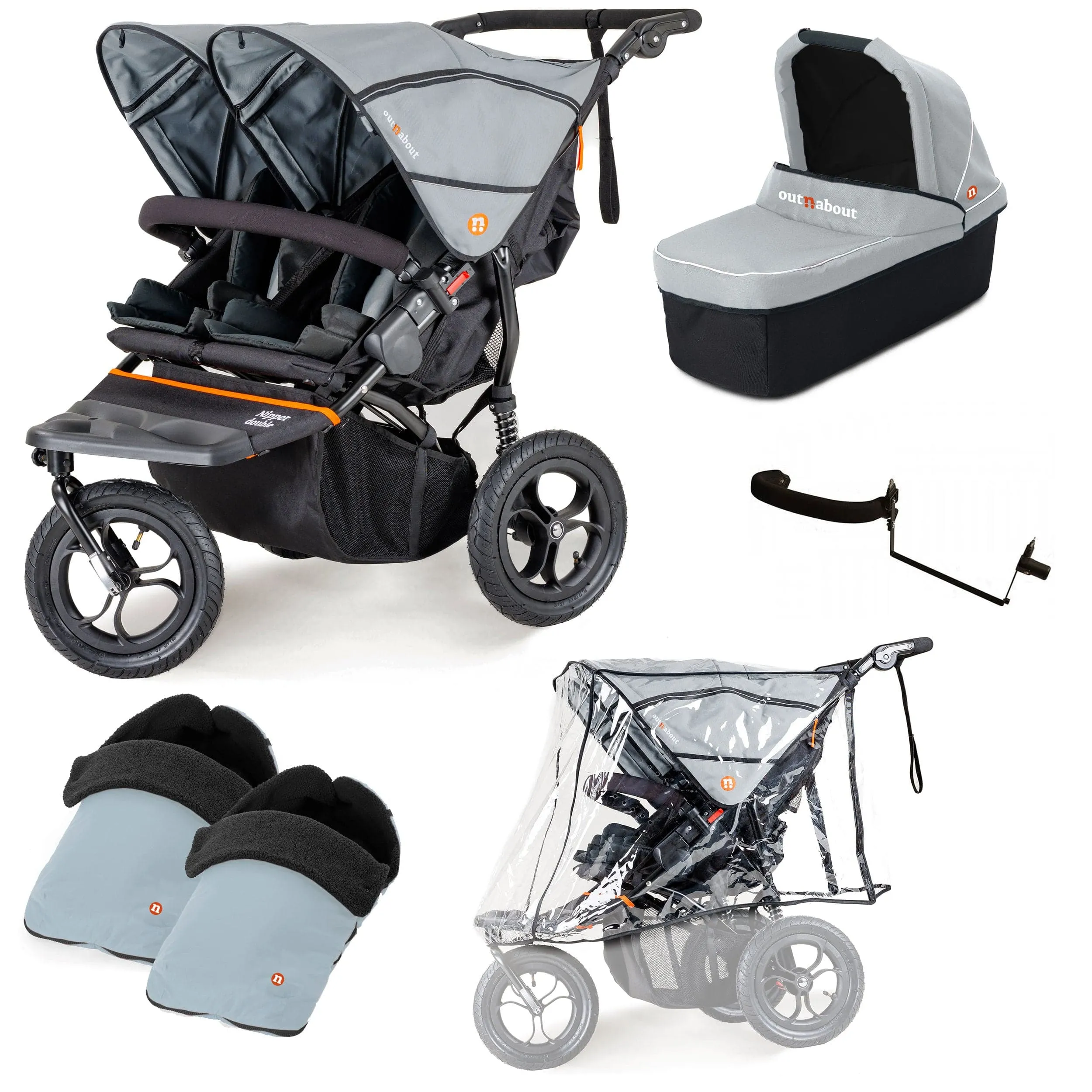 Out n About Nipper Double Duo Essentials Kit in Rock Salt Grey