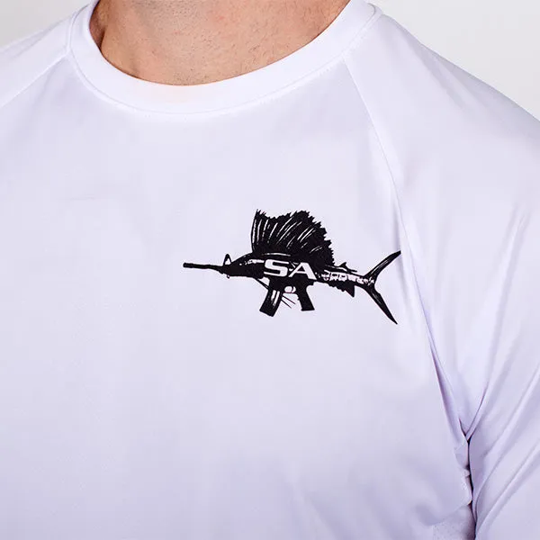 Performance Long Sleeve Shirt | White | Blackout Flag Fins Stripes XL ONLY AVAILABLE SIZE
