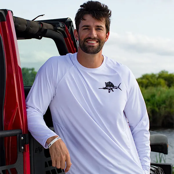 Performance Long Sleeve Shirt | White | Blackout Flag Fins Stripes XL ONLY AVAILABLE SIZE