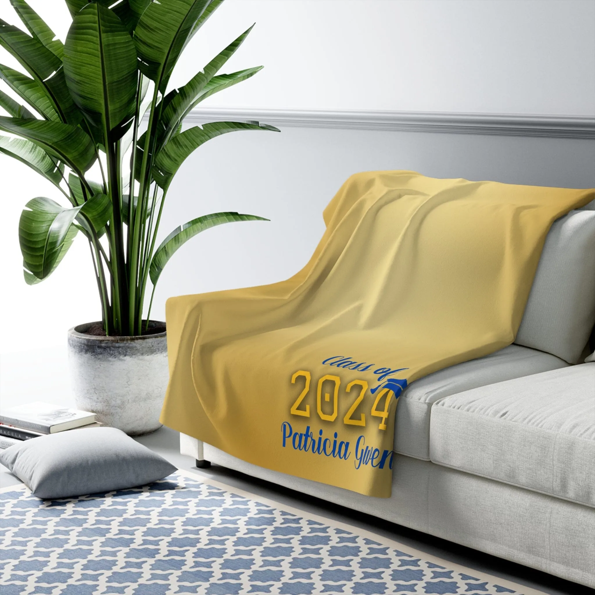 Personalized Blue and Gold Graduation Sherpa Fleece Blanket