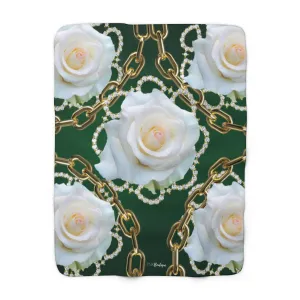 Personalized Green and White Sherpa Fleece Blanket