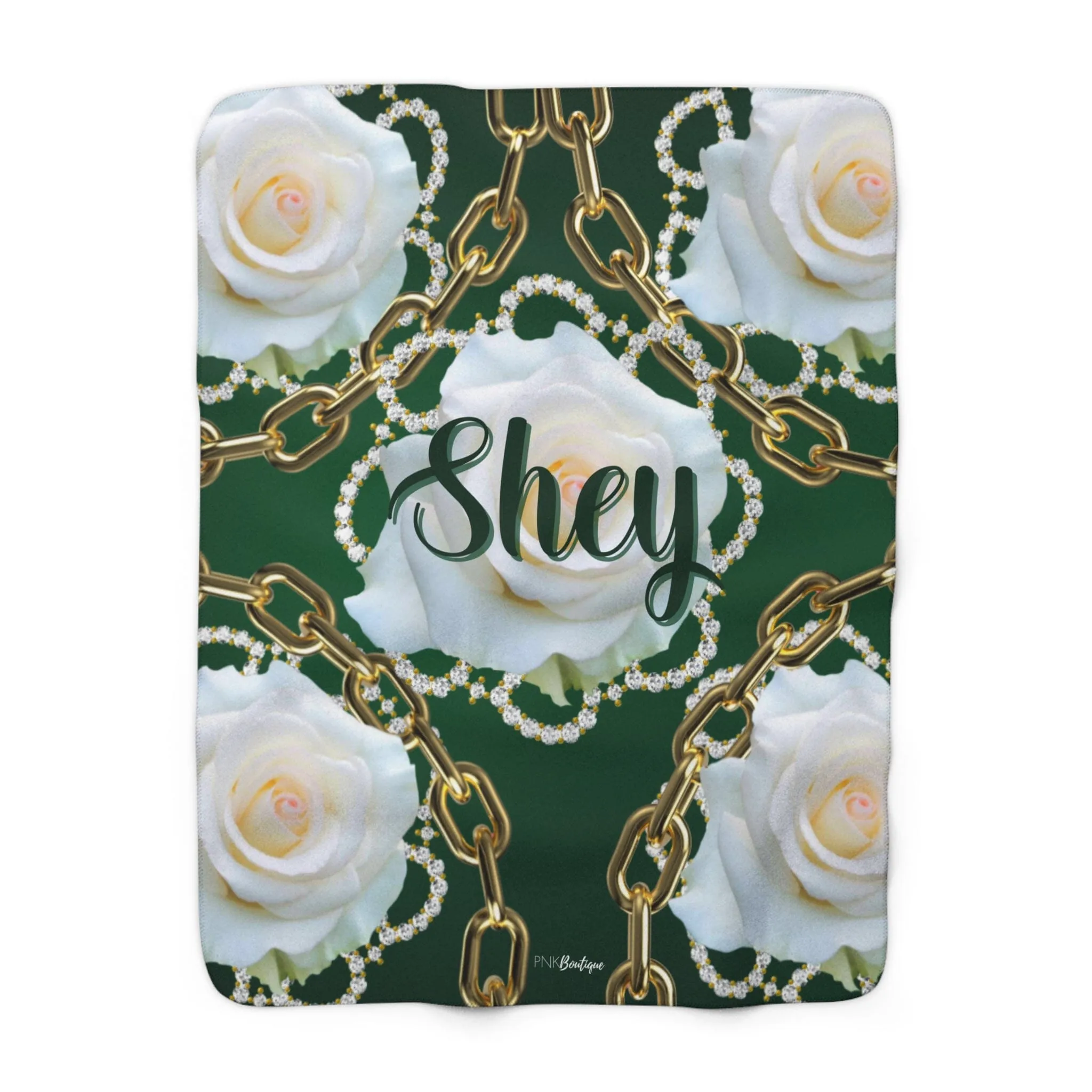 Personalized Green and White Sherpa Fleece Blanket