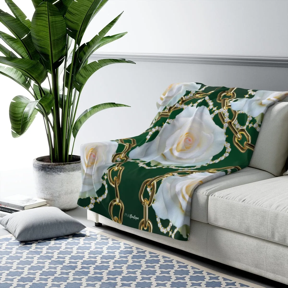 Personalized Green and White Sherpa Fleece Blanket
