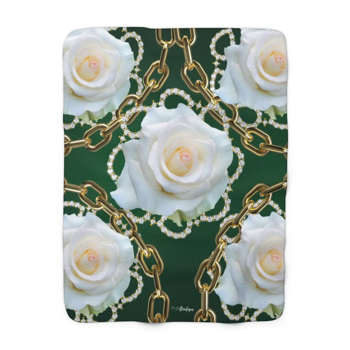 Personalized Green and White Sherpa Fleece Blanket