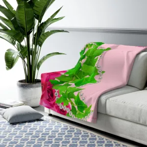 Pink and Green Ivy and Pearls Custom Sherpa Fleece Blanket